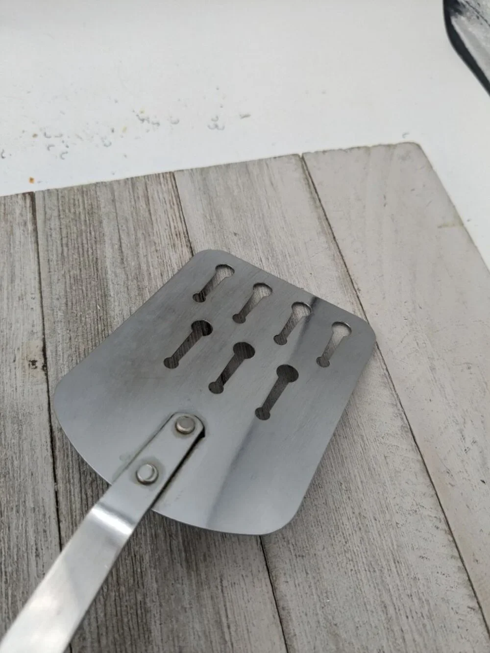 Vintage EKCO USA Short Chromium Plated Slotted Spatula Almond Handle 10 1/2